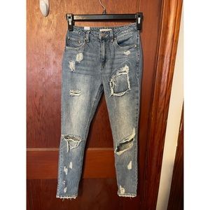 Almost famous high waisted patched mom jeans
